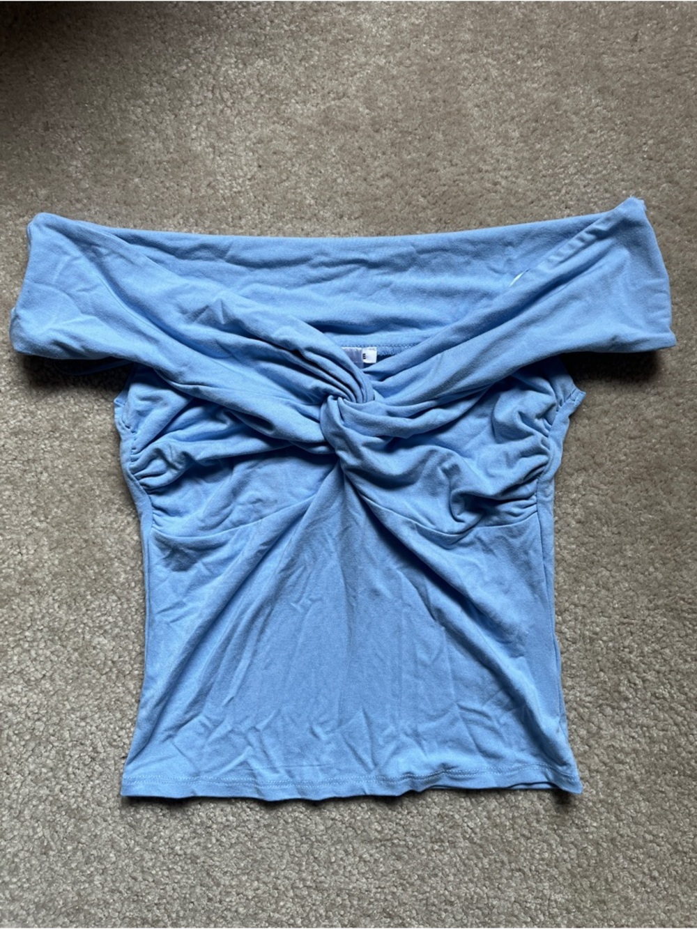 BNWOT Off-Shoulder Twist Front Women's Top - Light Blue